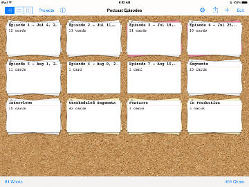 Index Card iPad app used to lay out podcast episodes.